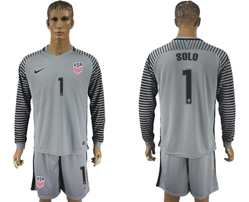 USA 1 Solo Grey Goalkeeper Long Sleeves Soccer Country Jersey