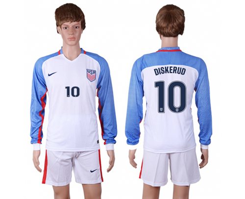 USA 10 Diskerud Home Long Sleeves Soccer Country Jersey