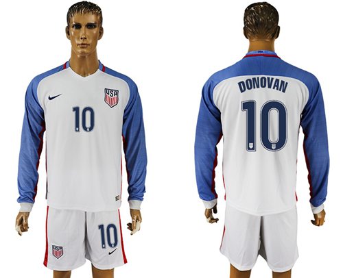 USA 10 Donovan Home Long Sleeves Soccer Country Jersey