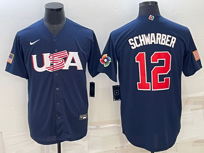 USA 12 Kyle Schwarber Black Nike 2023 World Baseball Classic Jerseys