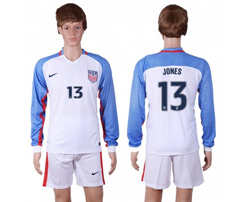 USA 13 Jones Home Long Sleeves Soccer Country Jersey