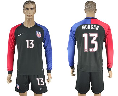 USA 13 Morgan Away Long Sleeves Soccer Country Jersey