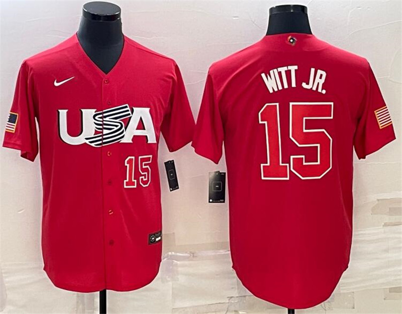 USA 15 Bobby Witt JR. Red Nike 2023 World Baseball Classic Jerseys