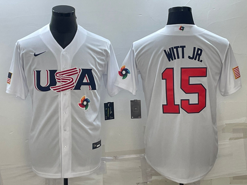 USA 15 Bobby Witt White Nike 2023 World Baseball Classic Jerseys