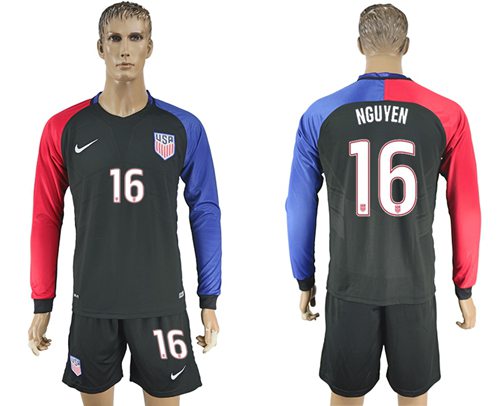USA 16 Nguyen Away Long Sleeves Soccer Country Jersey