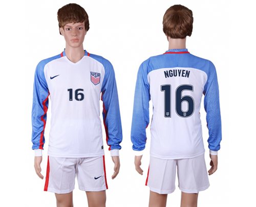 USA 16 Nguyen Home Long Sleeves Soccer Country Jersey