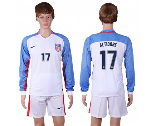 USA 17 Altidore Home Long Sleeves Soccer Country Jersey