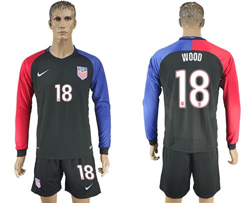 USA 18 Wood Away Long Sleeves Soccer Country Jersey