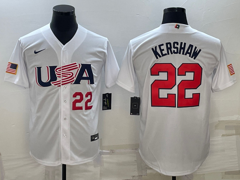 USA 22 Clayton Kershaw White Nike 2023 World Baseball Classic Jersey