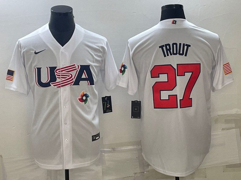 USA 27 Mike Trout White Nike 2023 World Baseball Classic Jersey