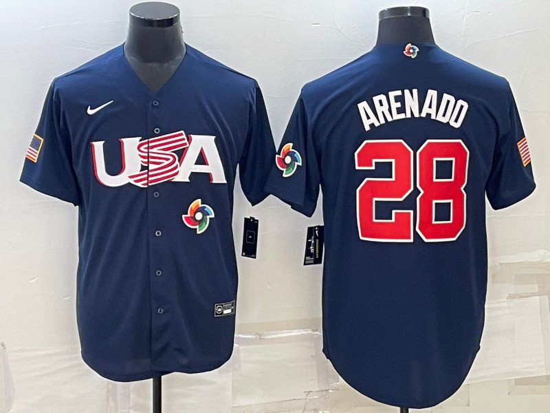 USA 28 Nolan Arenado Black Nike 2023 World Baseball Classic Jersey