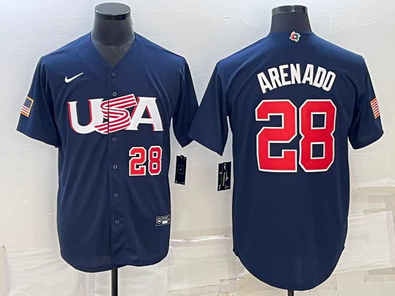 USA 28 Nolan Arenado Black Nike 2023 World Baseball Classic Jerseys