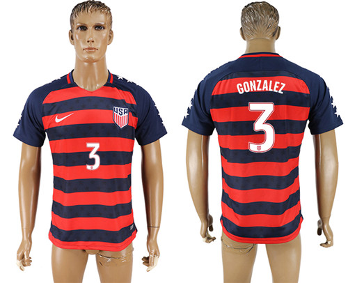 USA 3 GONZALEZ 2017 CONCACAF Gold Cup Away Thailand Soccer Jersey