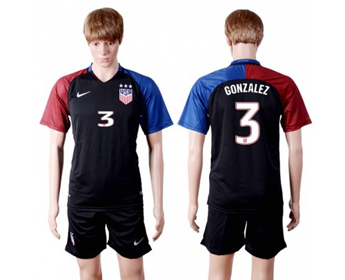 USA 3 Gonzalez Away Three Star Soccer Country Jersey