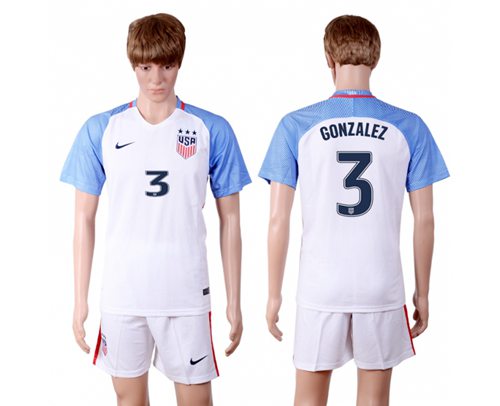 USA 3 Gonzalez Home Three Star Soccer Country Jersey