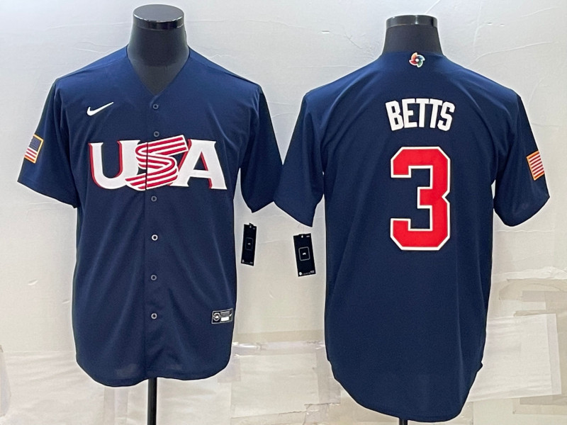 USA 3 Mookie Betts Black Nike 2023 World Baseball Classic Jersey