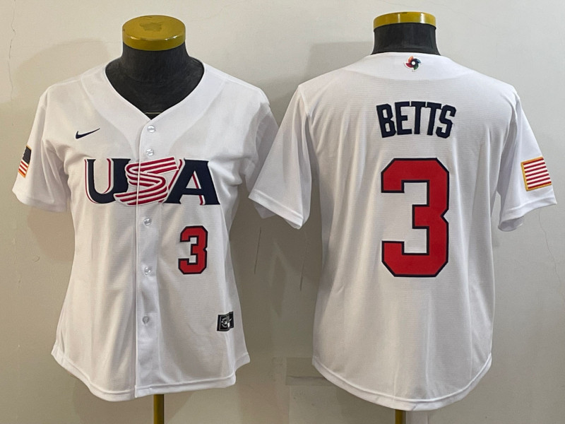 USA 3 Mookie Betts White Women Nike 2023 World Baseball Classic Jersey