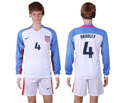 USA 4 Bradley Home Long Sleeves Soccer Country Jersey