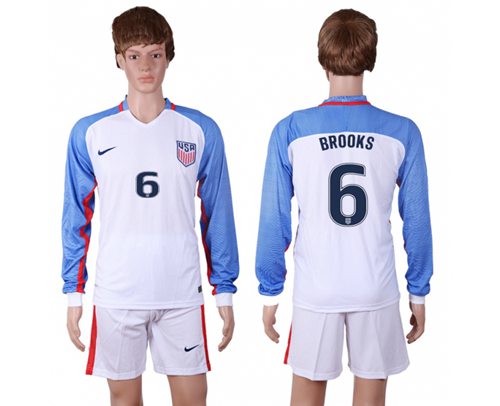 USA 6 Brooks Home Long Sleeves Soccer Country Jersey