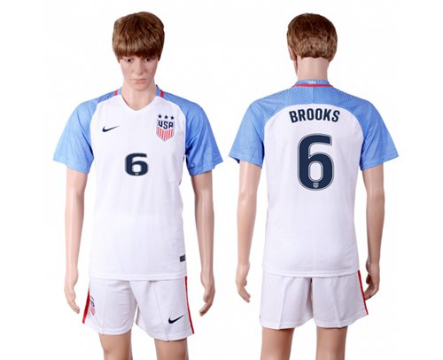USA 6 Brooks Home Three Star Soccer Country Jersey