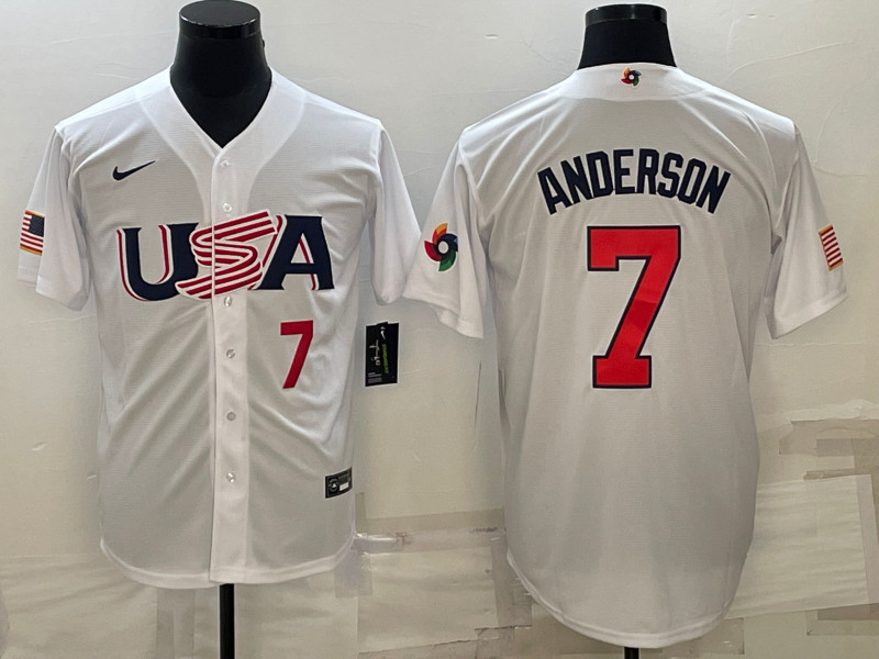USA 7 Tim Anderson White Nike 2023 World Baseball Classic Jerseys