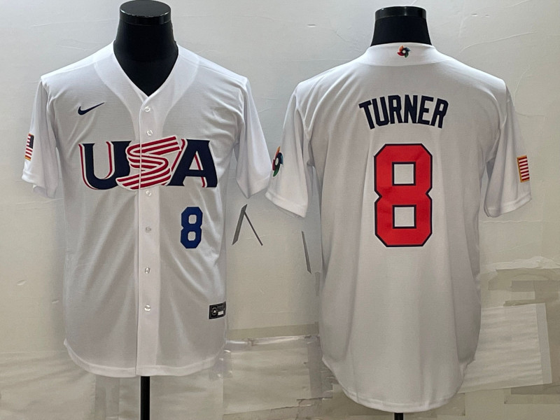 USA 8 Trea Turner White Nike 2023 World Baseball Classic Jersey