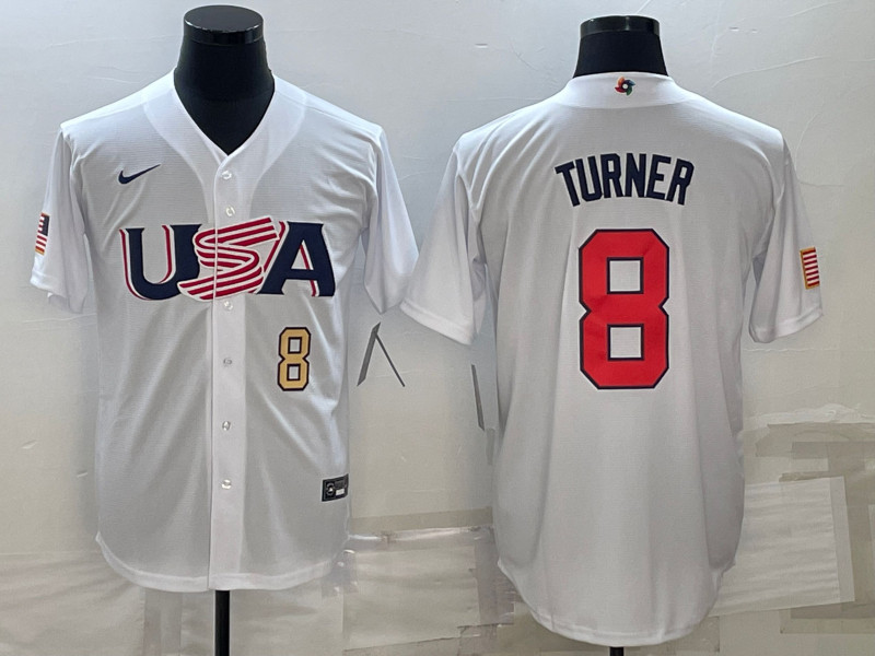 USA 8 Trea Turner White Nike 2023 World Baseball Classic Jerseys