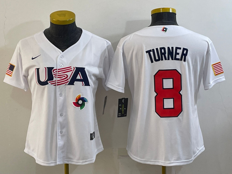 USA 8 Trea Turner White Women Nike 2023 World Baseball Classic Jersey