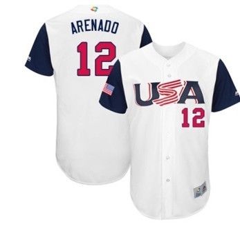 USA Baseball 12 Nolan Arenado Majestic White 2017 World Baseball Classic Jersey