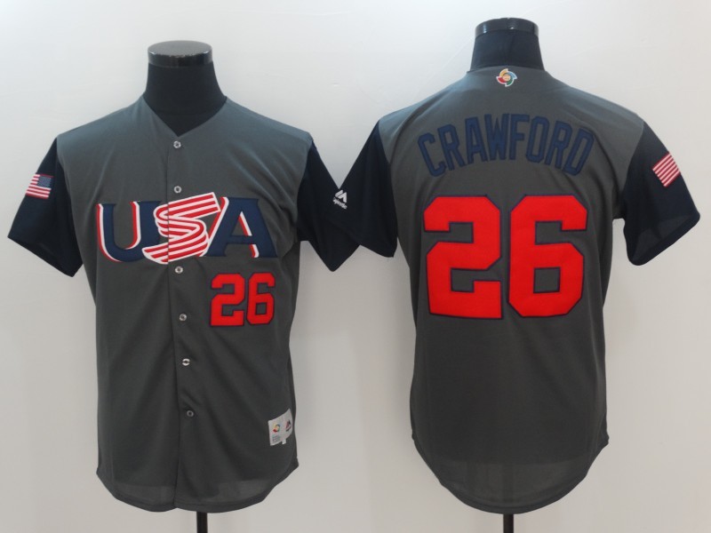 USA Baseball 26 Brandon Crawford Majestic Gray 2017 World Baseball Classic Jersey