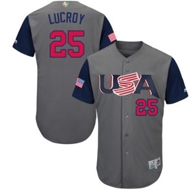 USA Baseball Majestic 25 Jonathan Lucroy Gray 2017 World Baseball Classic Authentic Team Jersey