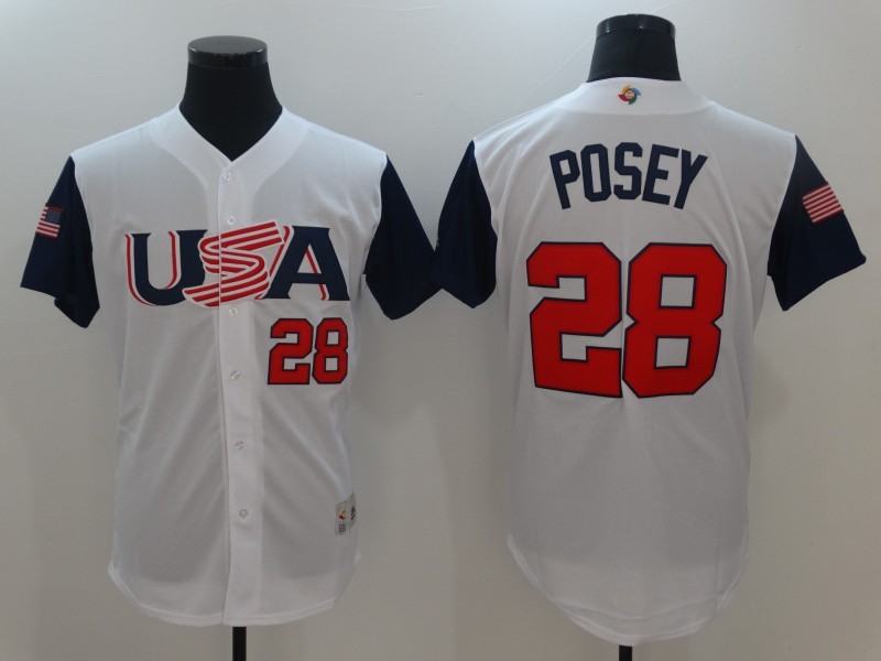 USA Baseball Majestic 28 Buster Posey White 2017 World Baseball Classic Authentic Team Jersey