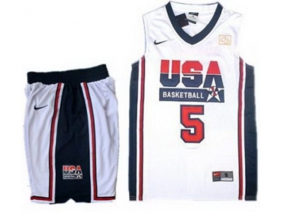 USA Basketball Retro 1992 Olympic Dream Team White Jersey & Shorts Suit #5 Kevin Durant