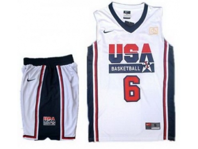 USA Basketball Retro 1992 Olympic Dream Team White Jersey & Shorts Suit #6 LeBron James
