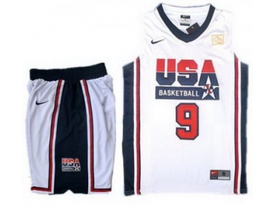 USA Basketball Retro 1992 Olympic Dream Team White Jersey & Shorts Suit #9 Jordan