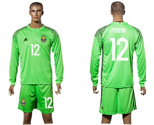 Ukraine 12 Pyatov Green Goalkeeper Long Sleeves Soccer Country Jersey