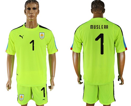 Uruguay 1 MUSLERA Fluorescent Green Goalkeeper 2018 FIFA World Cup Soccer Jersey