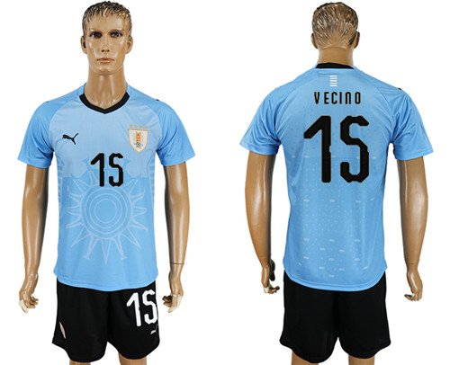 Uruguay 15 VECINO Home 2018 FIFA World Cup Soccer Jersey