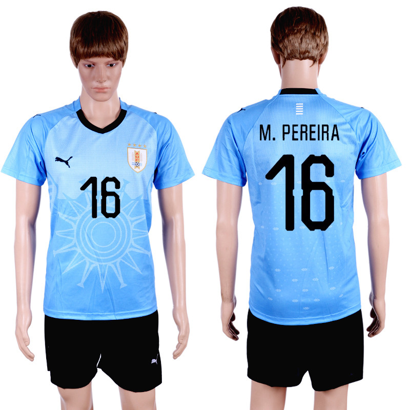 Uruguay 16 M. PEREIRA Home 2018 FIFA World Cup Soccer Jersey