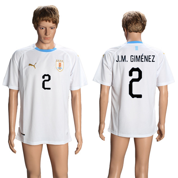 Uruguay 2 J.M. GIMENEZ Away 2018 FIFA World Cup Soccer Jersey