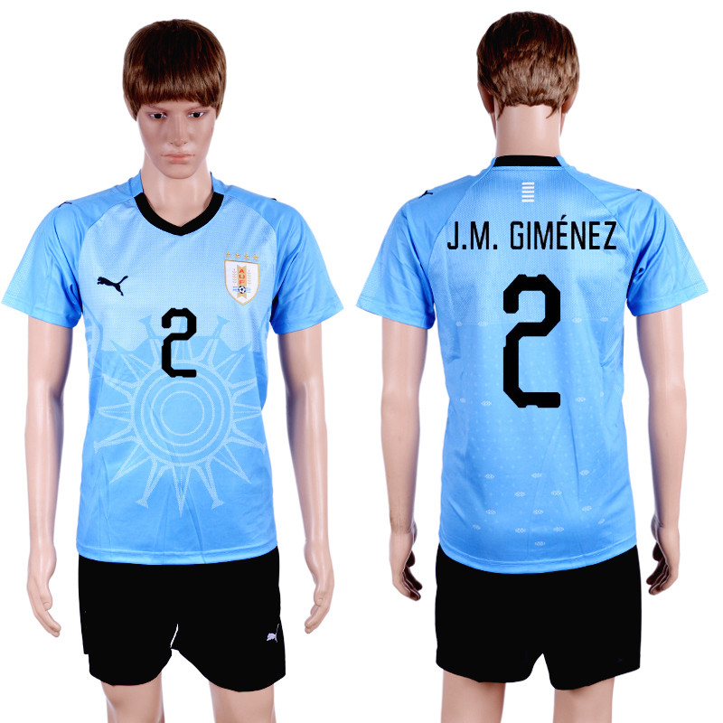 Uruguay 2 J.M. GIMENEZ Home 2018 FIFA World Cup Soccer Jersey