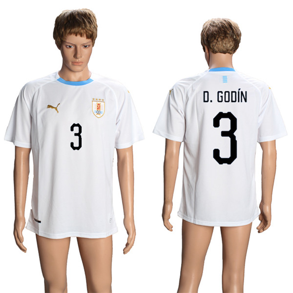 Uruguay 3 D. GODIN Away 2018 FIFA World Cup Soccer Jersey