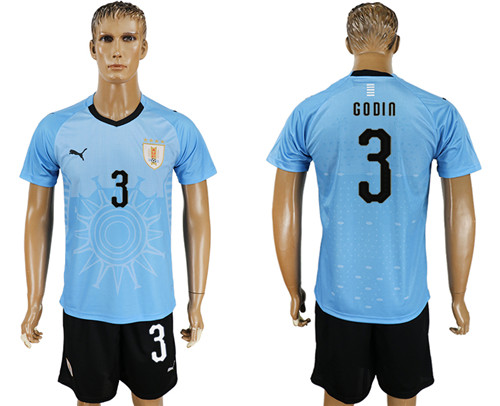 Uruguay 3 GODIN Home 2018 FIFA World Cup Soccer Jersey