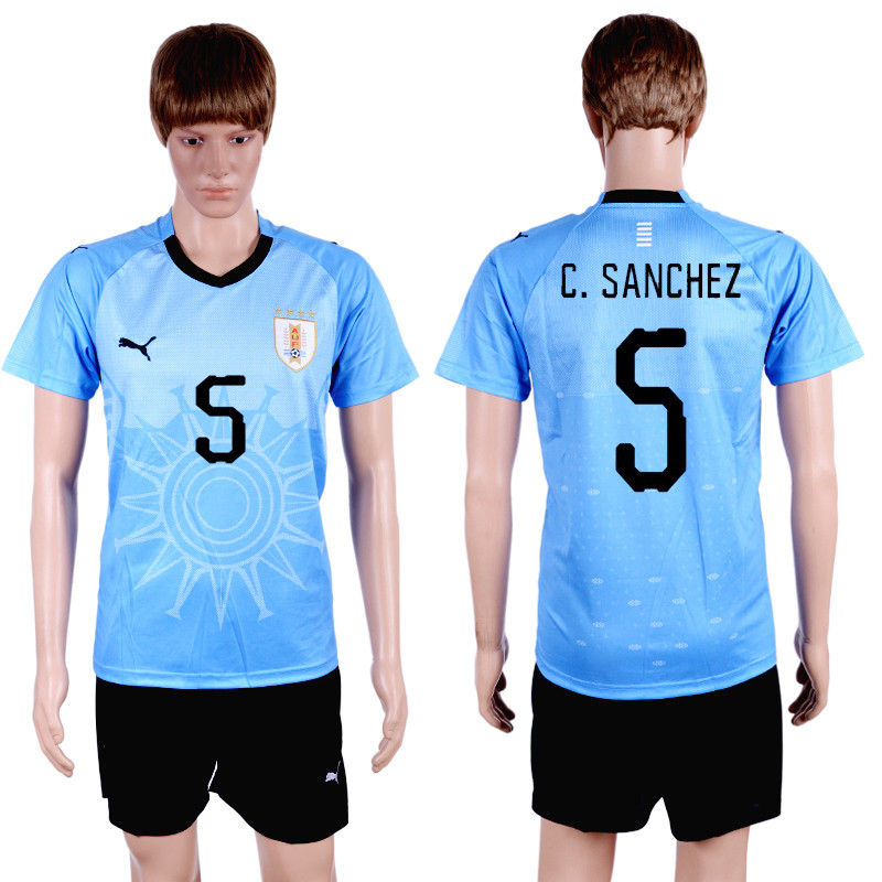 Uruguay 5 C. SANCHEZ Home 2018 FIFA World Cup Soccer Jersey