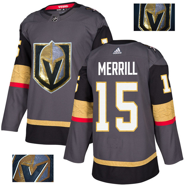 Vegas Golden Knights 15 Jon Merrill Gray With Special Glittery Logo  Jersey