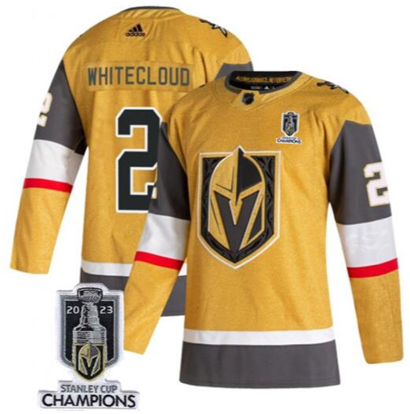 Vegas Golden Knights 2 Zach Whitecloud Gold 2023 Stanley Cup Champions Adidas Jersey