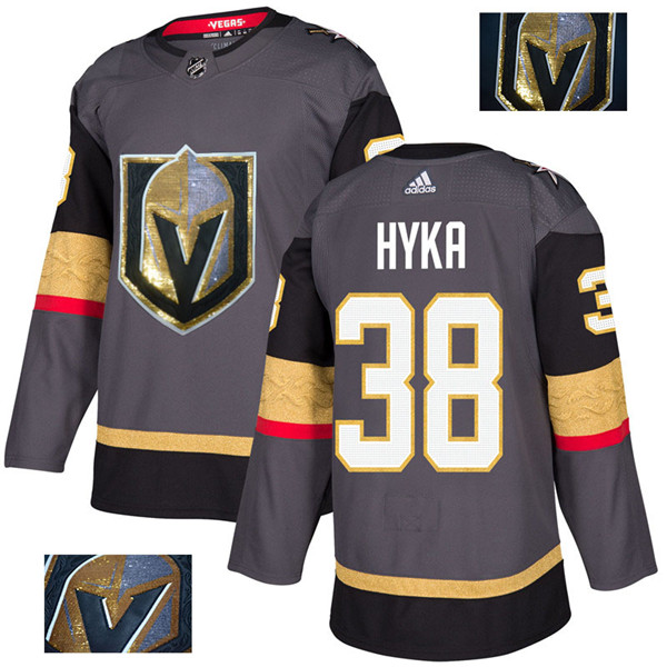Vegas Golden Knights 38 Tomas Hyka Gray With Special Glittery Logo  Jersey