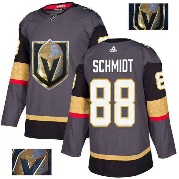 Vegas Golden Knights 88 Nate Schmidt Gray With Special Glittery Logo  Jersey