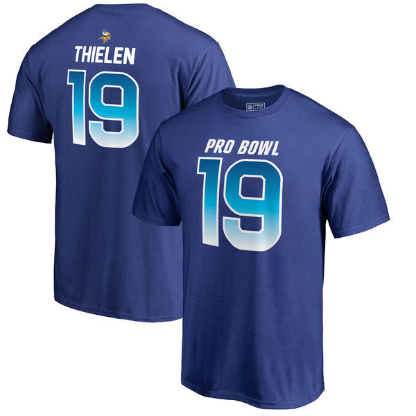 Vikings 19 Adam Thielen NFC NFL Pro Line by Fanatics Branded 2018 Pro Bowl Name & Number T Shirt Royal