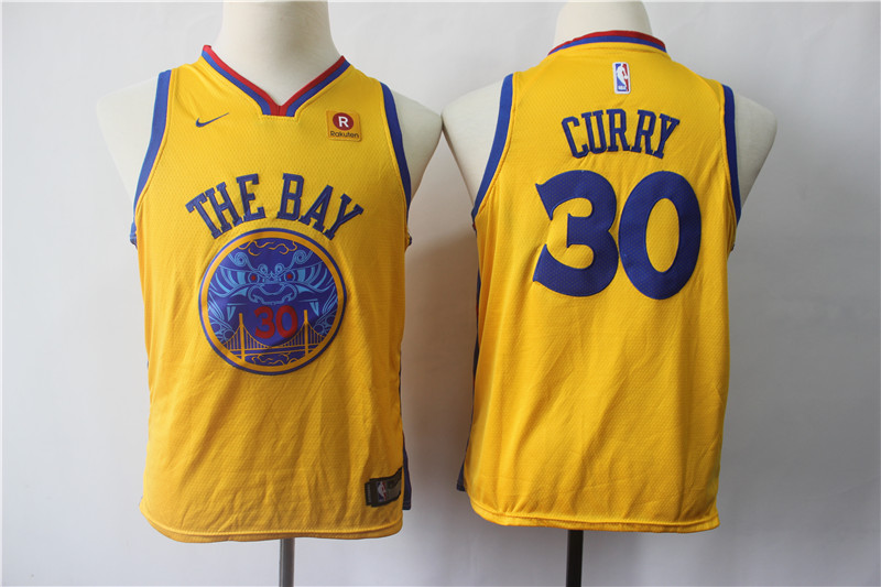 Warriors 30 Stephen Curry Gold City Edition Youth  Swingman Jersey